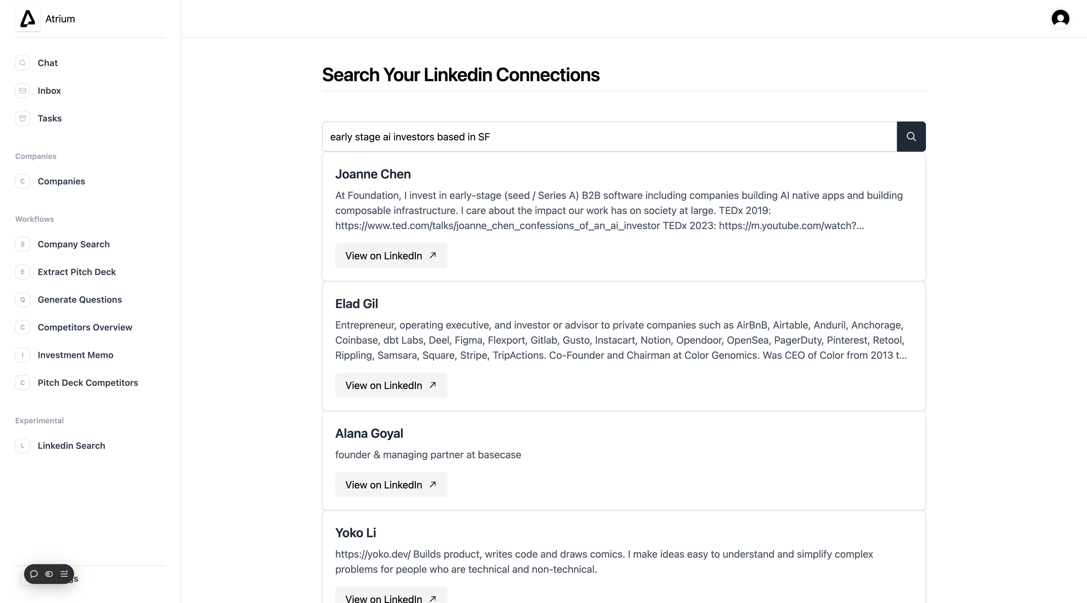 Network search interface showing connection insights